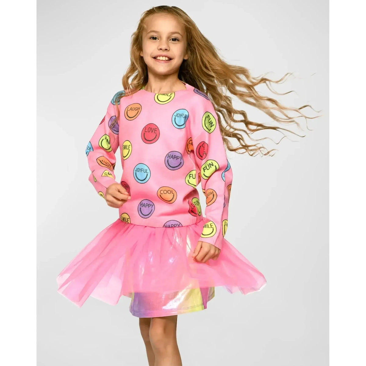 Lavender Hannah Banana Girl's Happy Face Graphic Sweater