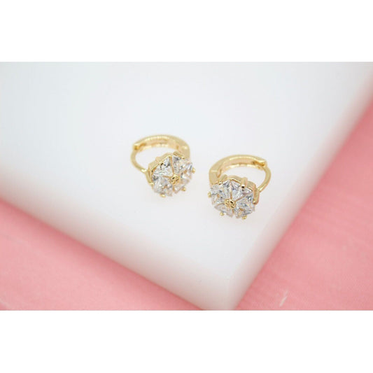 Suzy L 18K Gold Filled Cubic Zirconia Flower Stud Huggie Earrings