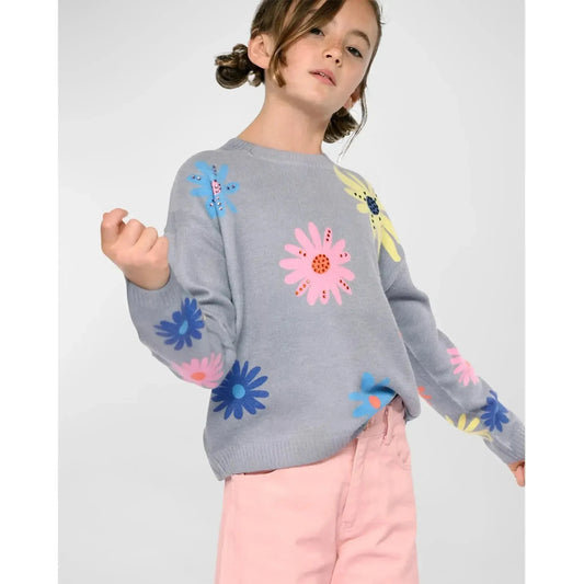 Hannah Banana Girl's Embellished Graphic Flower-Print Sweater