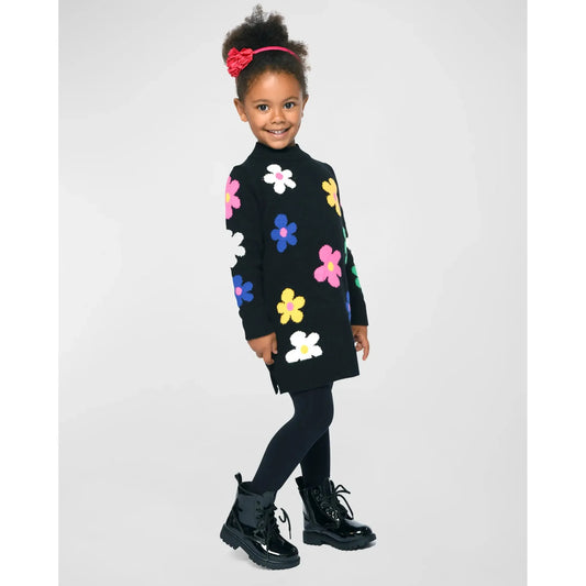 Hannah Banana Girl's Flower Intarsia Sweater Dress