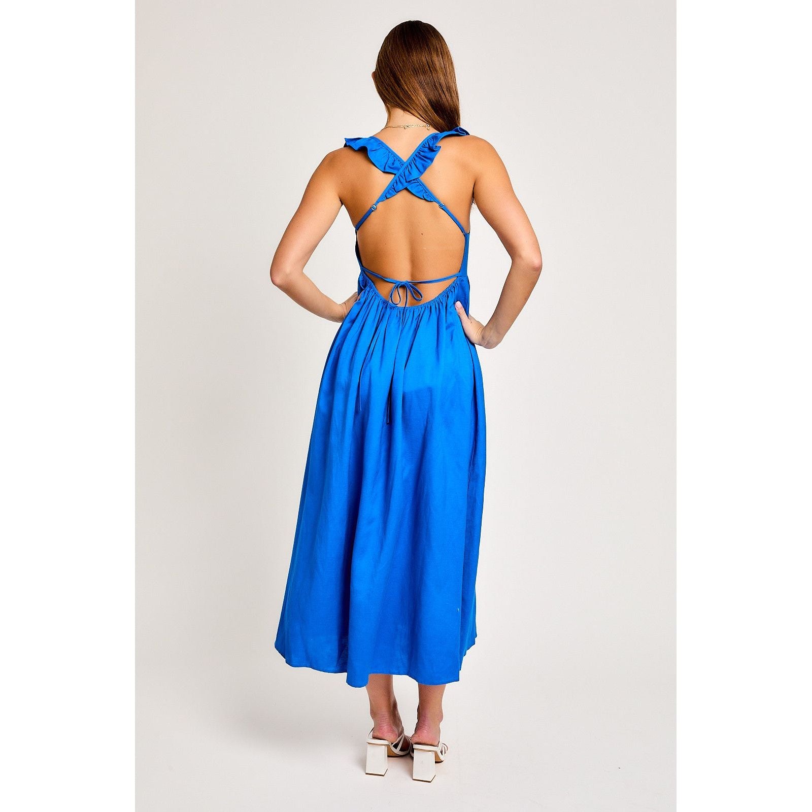 Ivanna Royal Blue Midi Dress Criss Cross Tie Back