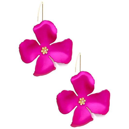 Metallic Hand Painted Flower Threader Drop Earring