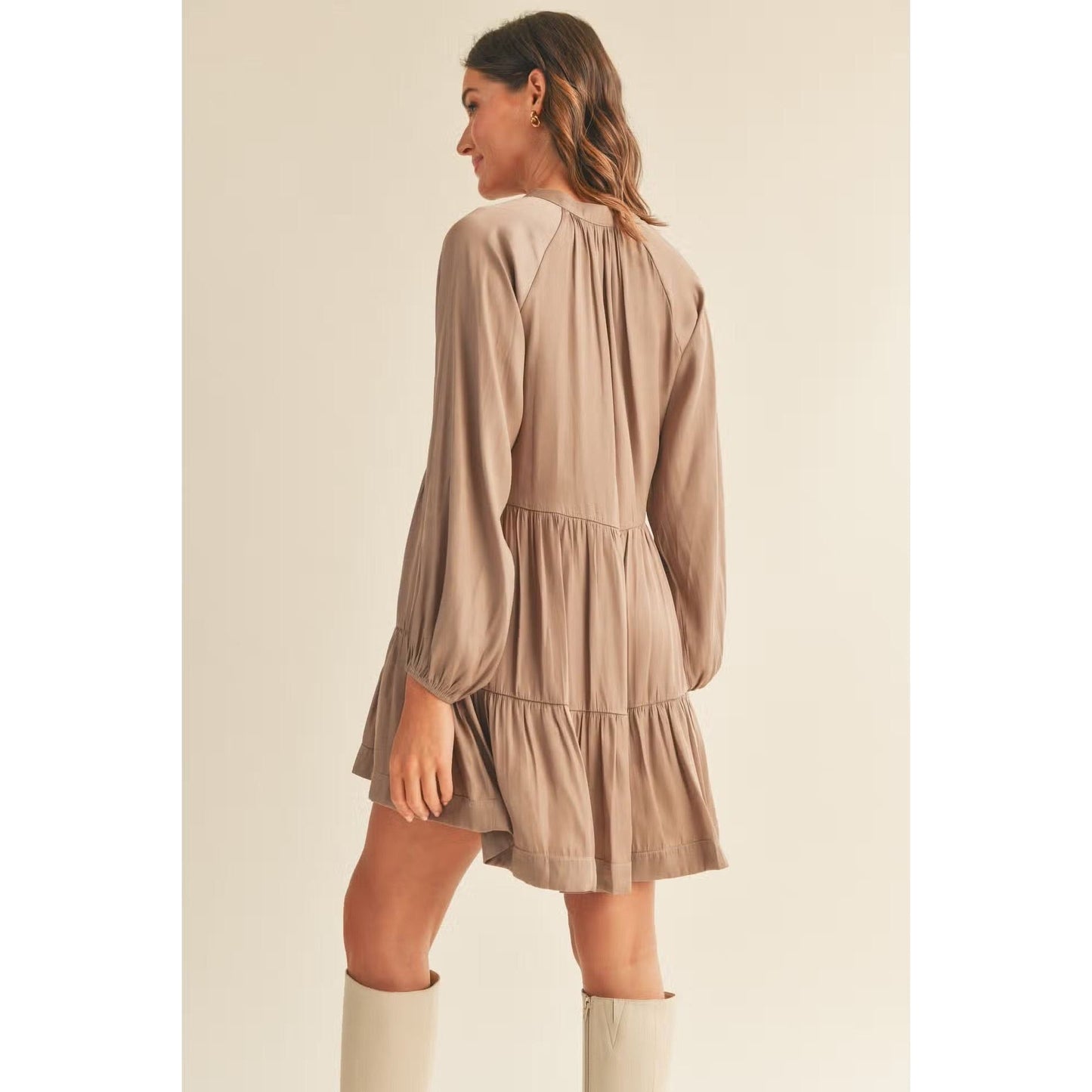 Reset By Jane Heather Long Sleeve Satin Dress