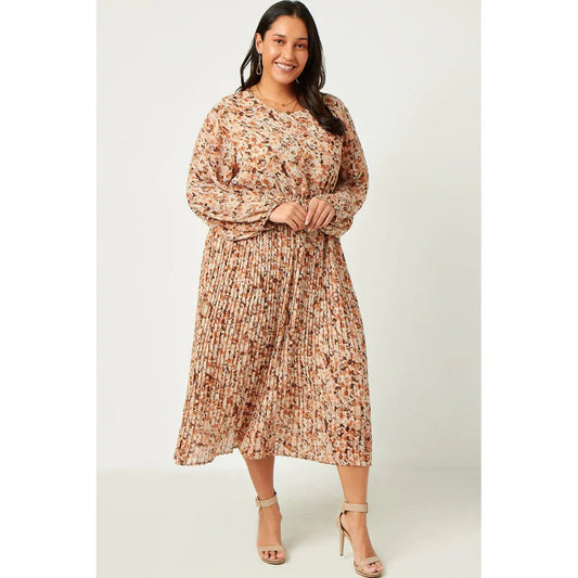 Plus Size Pleated Skirt Floral Printed Dress