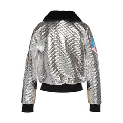 White Smoke Baby Sara Clothing Quilted Patch Jacket with Fur Collar