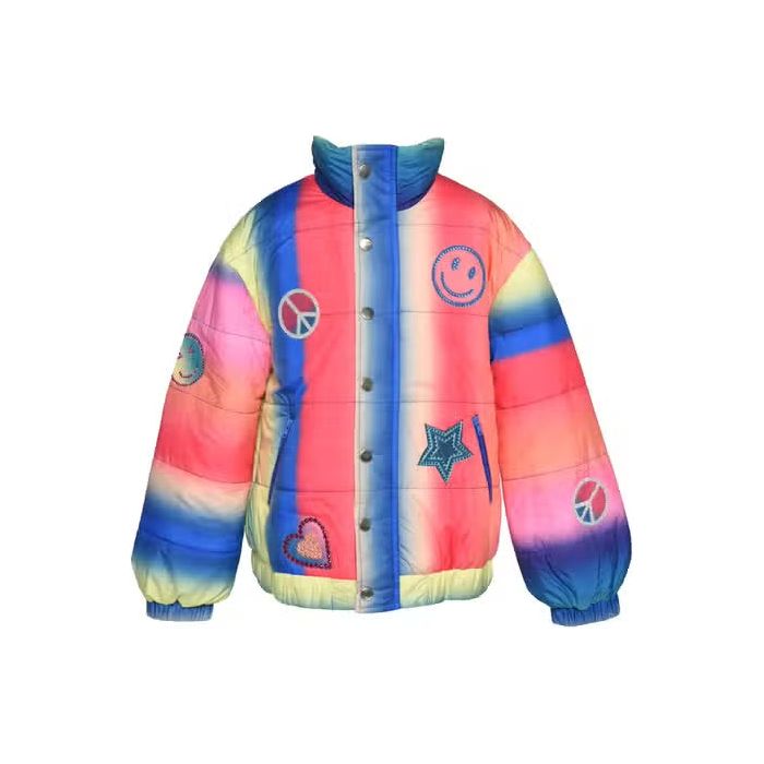 Hannah Banana Clothing Rainbow Girl's Tie Dye-Print Puffer Jacket