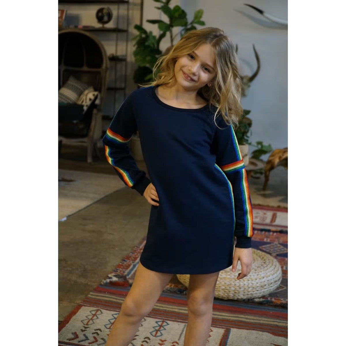 Black Hannah Banana Dress with Lurex Rainbow Trim