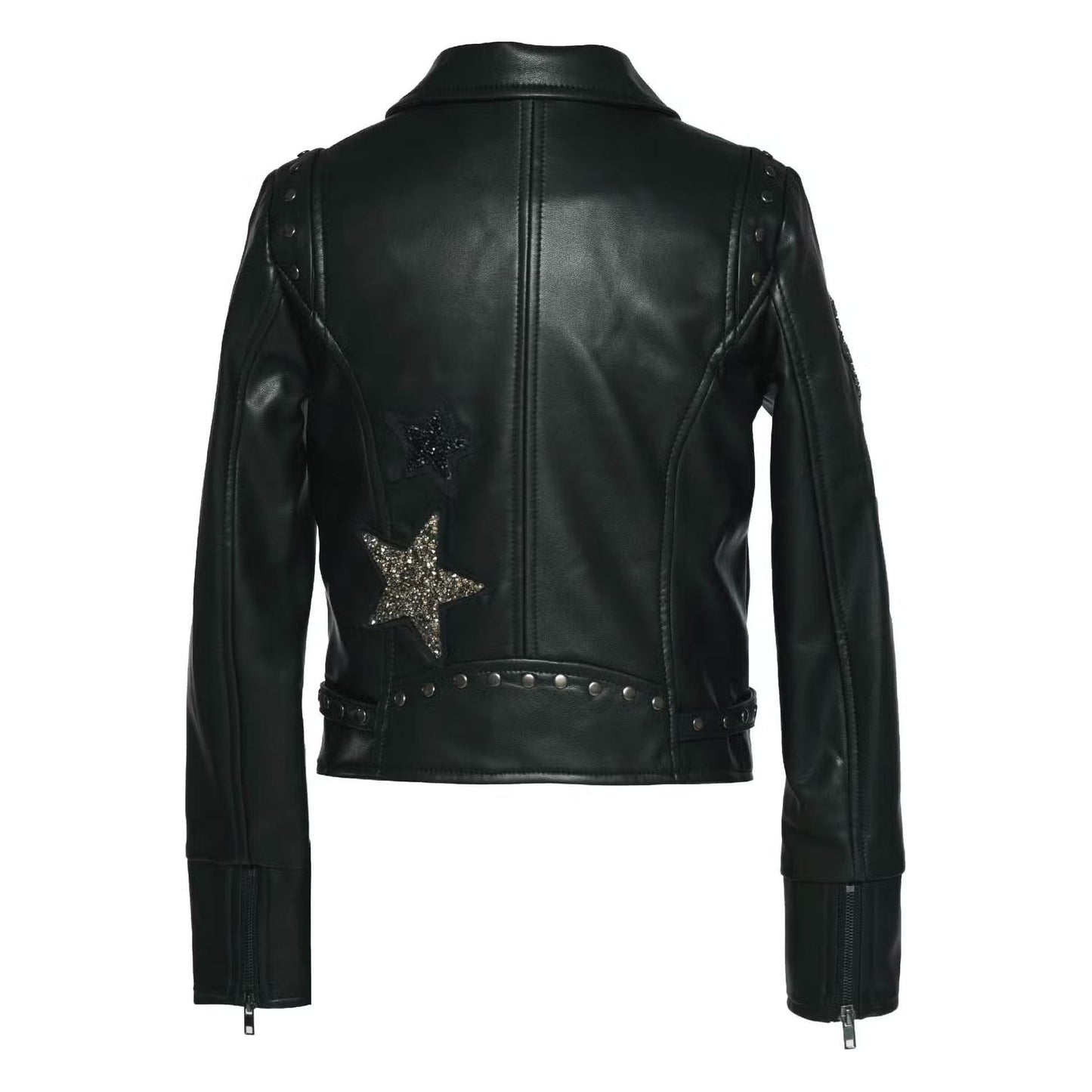 SARA SARA Crystal Star Faux Leather Moto Jacket