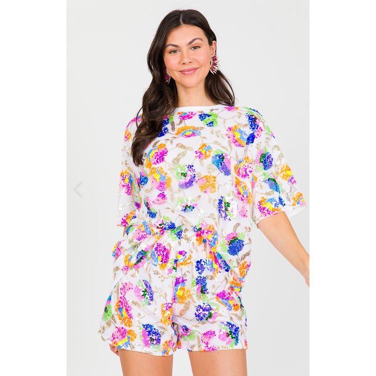 Floral Flair Sequined Tunic Dress