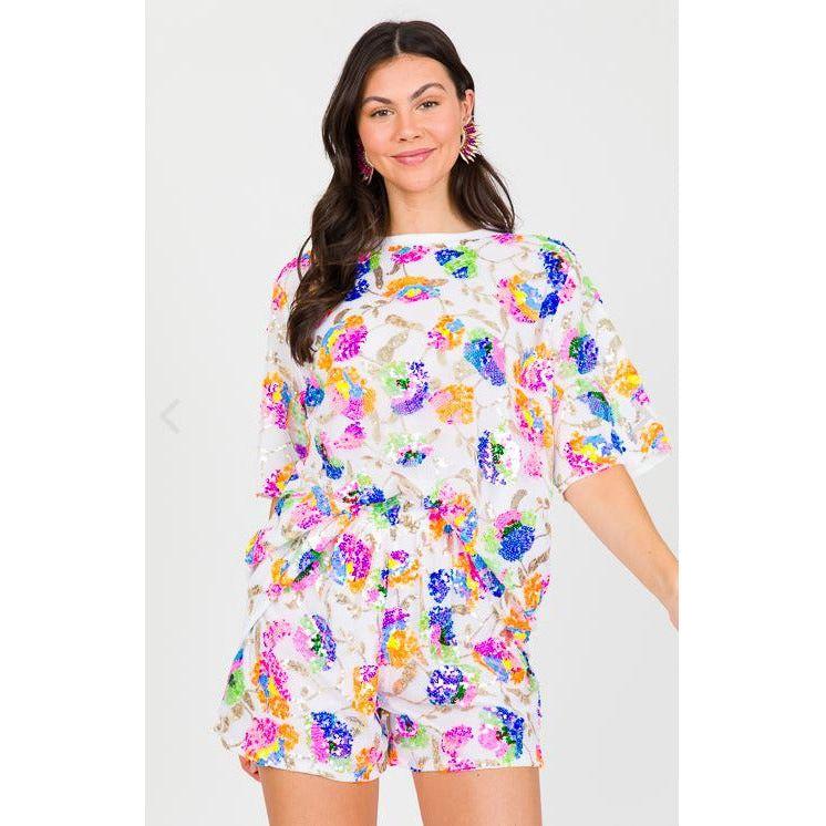 Floral Flair Sequined Tunic Dress