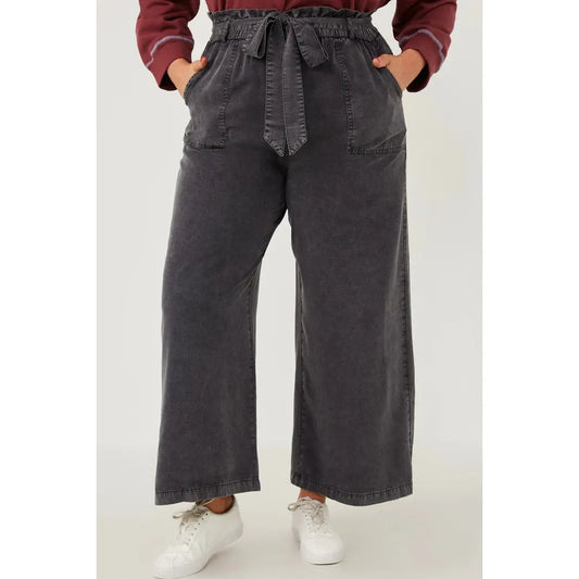 Curvy Girl Garment Dyed Tencel Wide Leg Pant  Plus Garment Dyed Tencel Wide Leg Pant, Washed Tencel Fabric, Belted Elastic Waistline, Side Pockets.