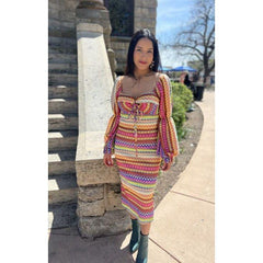 Light Gray Mezza Rainbow Multi Stripe Sheath