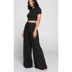 Light Gray Crop Top And Wide Leg Palazzo Pants Set