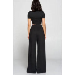 Lavender Crop Top And Wide Leg Palazzo Pants Set