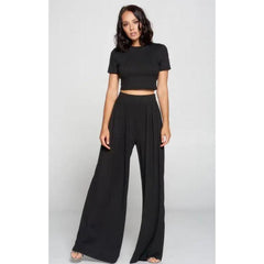 Light Gray Crop Top And Wide Leg Palazzo Pants Set