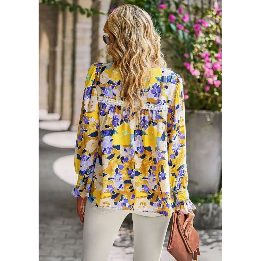 Dakota Yellow Floral Lace-Trim Top