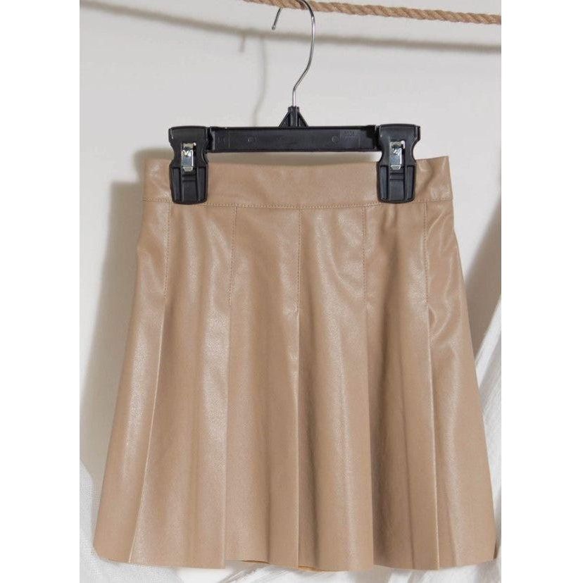 Rosy Brown Kids Faux Leather Pleated Skirt