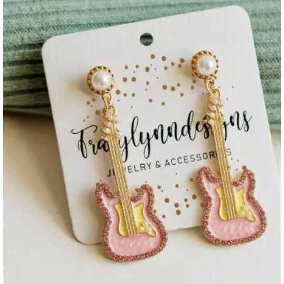 Light Gray Nashville Pink Guitar Earrings