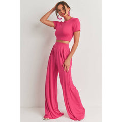 Antique White Hot Pink Crop Top & Palazzo Pant Set